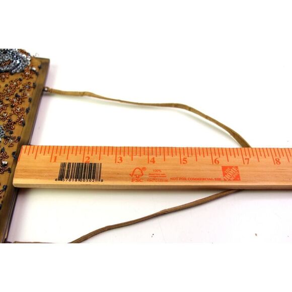 VINTAGE Santi BROWN CANVAS BEADED BEIGE BLUE WHITE FRAME KISS LOCK MEDIUM CLUTCH - Picture 10 of 10